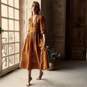 Doen Vicia Long Sleeve Lace MIDI Dress - Jasper mustard 🧡